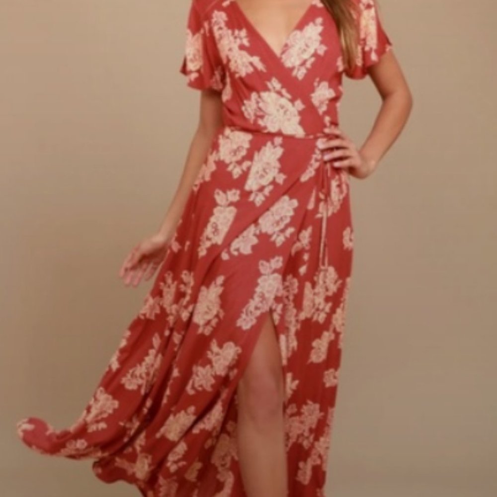 Lulu's Floral Maxi Dress in Rust and Cream